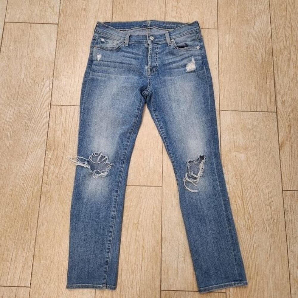 7 for all mankind josefina skinny boyfriend blue jeans size 27